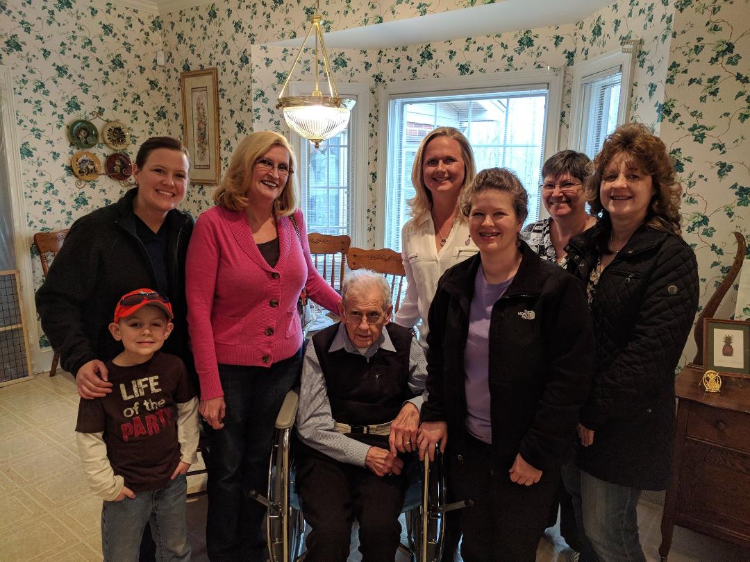 Dr. Duane Burnett was very happy to see his entire office staff. They visited him and also brought dinner.