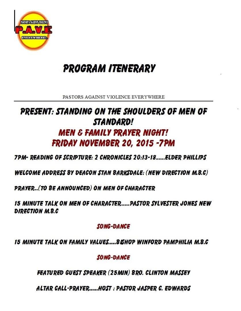Itenerary for Nov 20 Prayer Night..Feel free to print and distribute