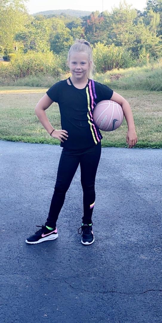 BB ready for basketball camp . If they give points for cute she will be leading scorer (possible grandpa bias , but I don't care ).