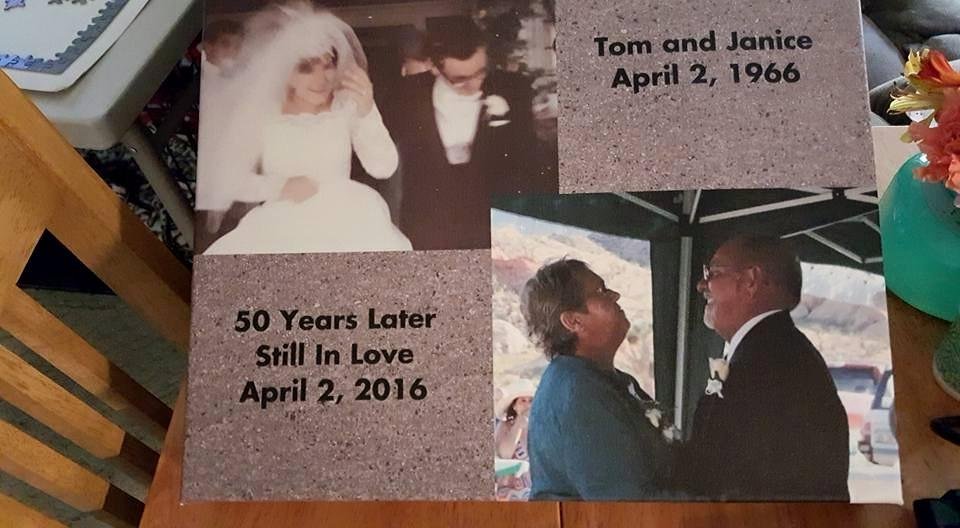 Our 50th anniversary is coming up next week and our middle daughter, Carrie Haun, always so thoughtful sent this beautiful canvas acknowledgment of our 50 yrs. We love Carrie sooooo much and she has always been the most th