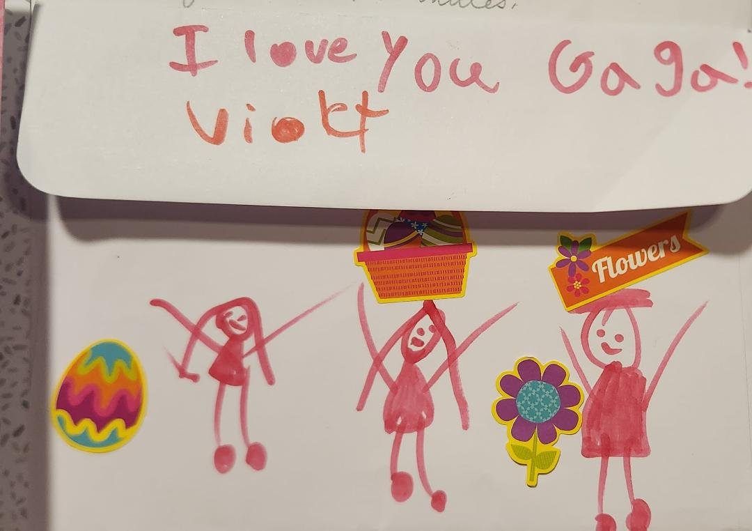 My granddaughters call me Gaga, which is what I called my grandmother because I couldn't pronounce "Grandma." Today I got a lovely card that my almost-6-year-old granddaughter wrote for me, and here is the envelope which s