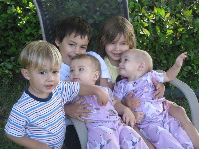 April 2012 picture of the Deen grandchildren. It is hard to get 5 under 6 years to cooperate but we thought we did fairly well.