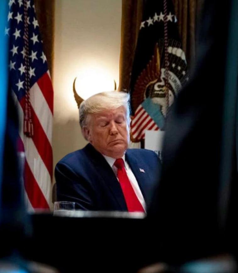 Not surprisingly, Trump reframes the symbol of America -- the bald eagle -- into a symbol of evil just by his proximity to it. Sad! :) :) :)