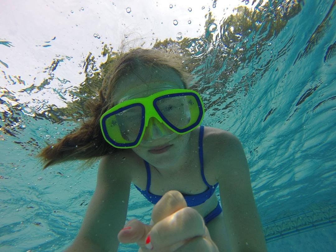 Granddaughter, Kat taken with GoPro camera - in pool.