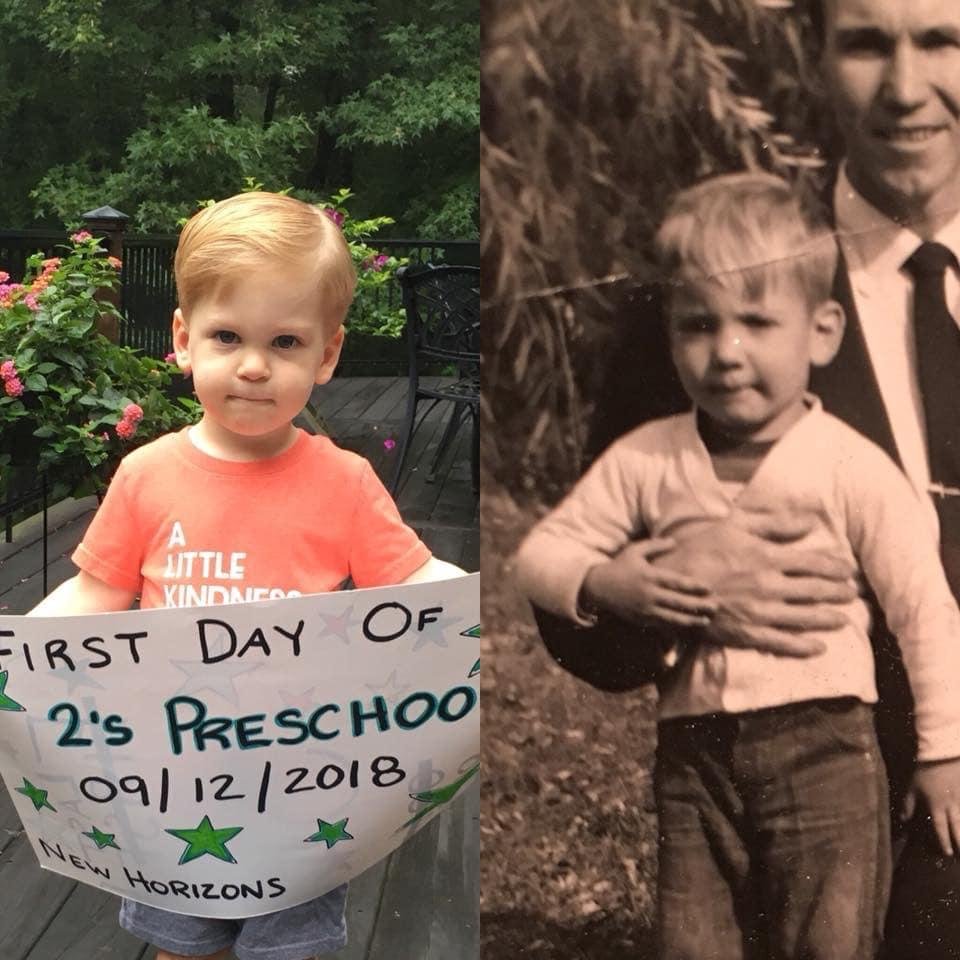 Picture of Sandies brother Doug and Cory’s Wyatt at about the same age. Incredible how much they look alike!❤️