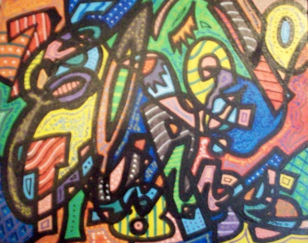 This is a painting i did on Jan 8, 2010 in celebration of Elvis's 75th birthday. Look closely and tell me what symbolism you can find in it.