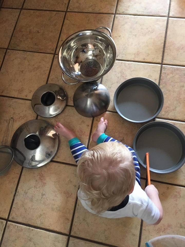 Well, dad turned around and discovered that without any help his son had set up his own drum kit...
Our grandson, Anders (17 months)