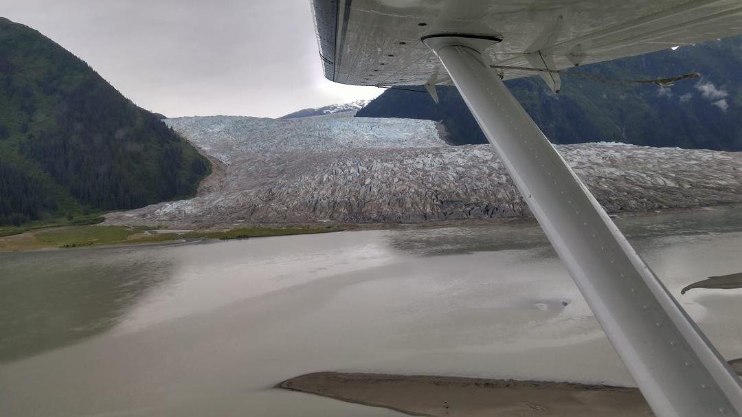 Flying over a glacier near Juneau