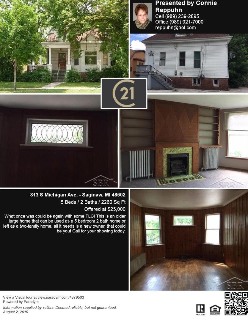 My Feature of the Week - 813 S. Michigan, 2 unit with 5 beds and 2 baths and hardwood floors. It is looking for some TLC and then would be a great rental potential. Call for details today.