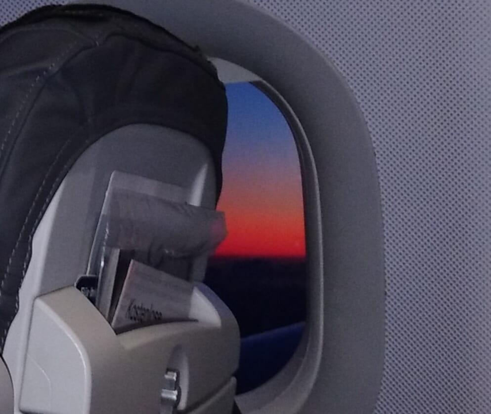 First sunset in Italy. We were delayed in Frankfort. Then to Bologna. The sunset was hidden by the wing just after I snapped.