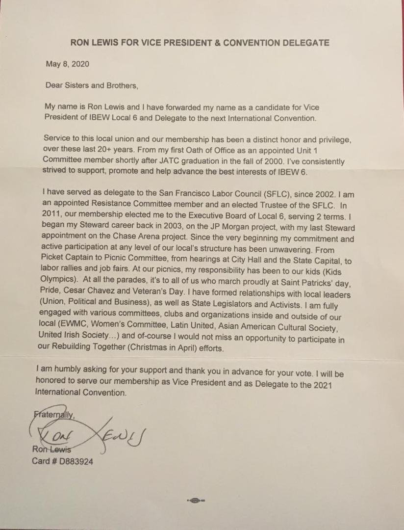 It’s my honor & pleasure to post my husband’s campaign letter!
Ron Lewis is running for Vice President & Convention Delegate!
We would appreciate
your Vote!