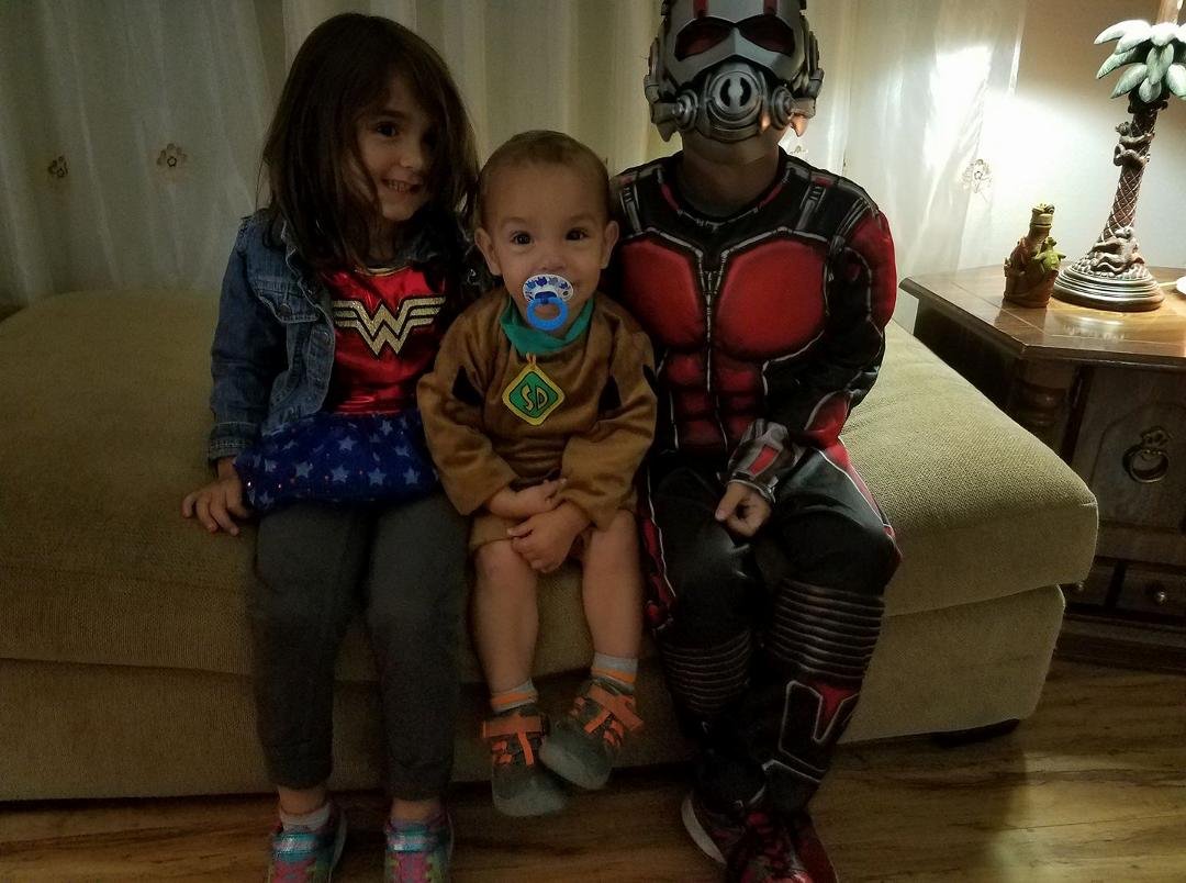 My grandkids on Halloween.   They make me smile.