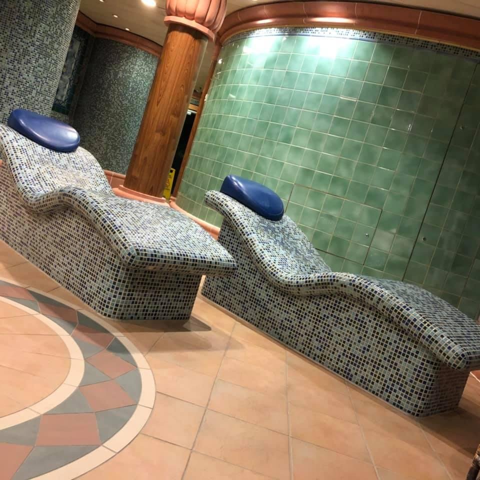 Relaxing in the thermal suite before bed.