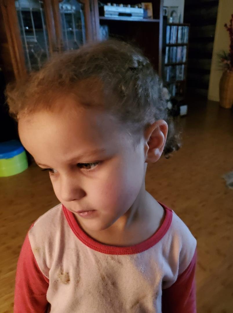Seraphina's first braids, not a great  job she wouldn't  sit still .