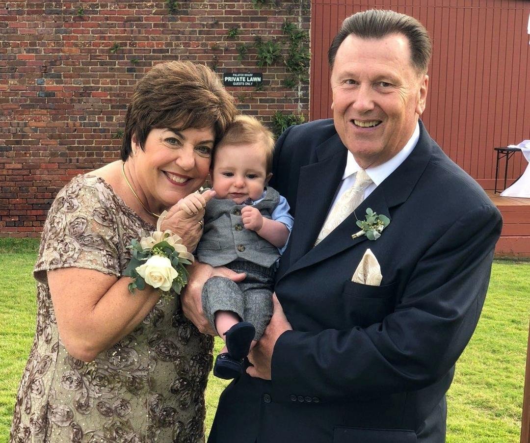 Francis with Grandma and Grandpa at the wedding.