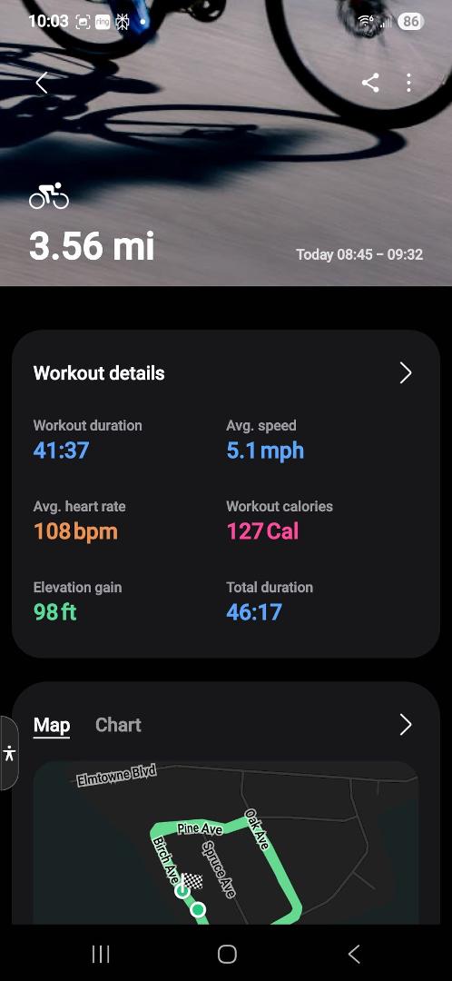 Nice recumbent trike ride. 3.5 miles. Beautiful morning weather.