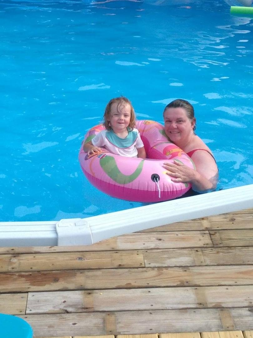 Nana and Olivia poolside celebrating Olivia's Second Birthday!!!