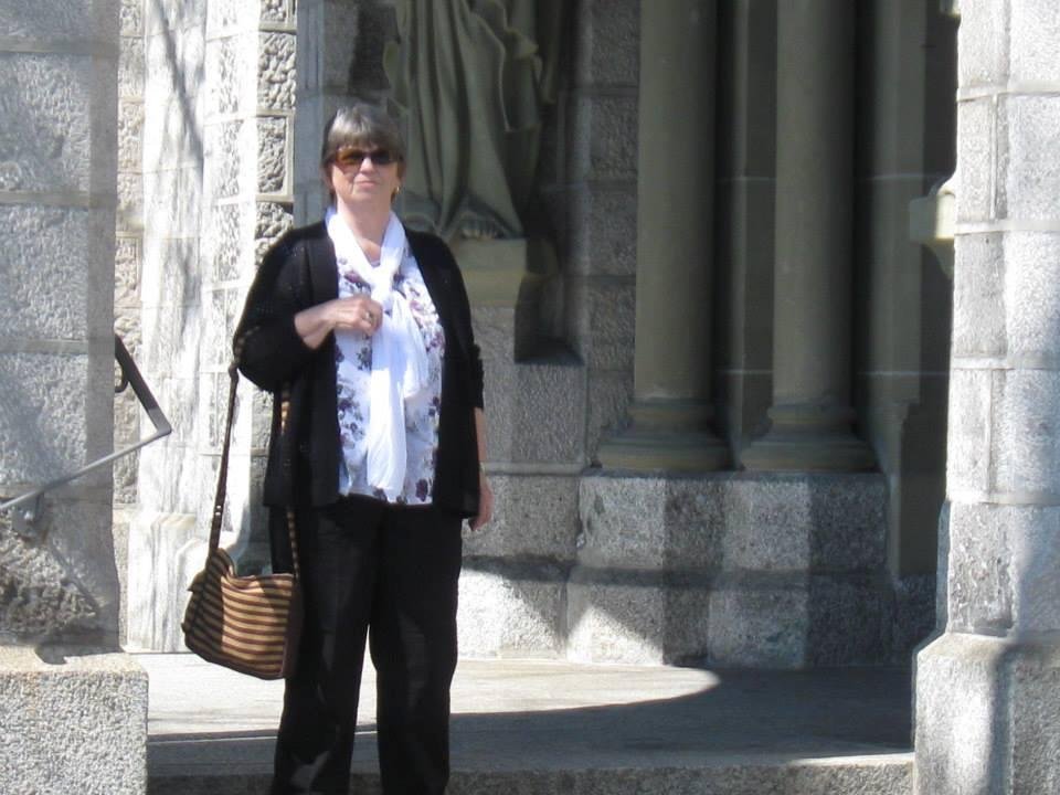 Deanna standing outside church in Vevey. It was so beautiful inside.