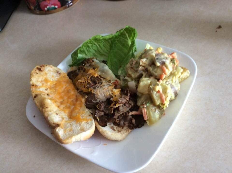 What you do when your small potatoes are going bad and you have left over prime rib from Christmas and snow?   Have a indoor picnic!