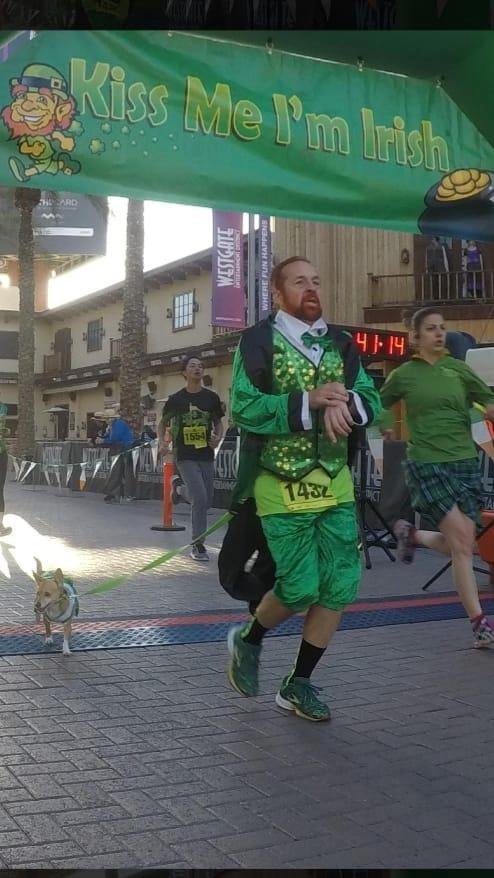 Goldie at the finish line
