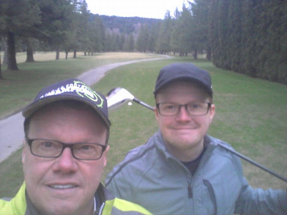 8:20 tee timw. Sean and Dad@Snoqualmie falls gc. Getting on the first round of the year!
