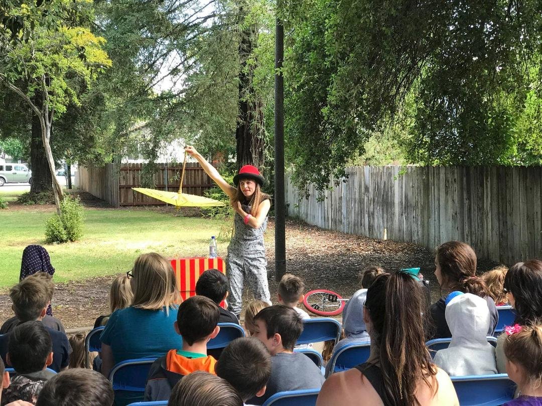 Bri Crabtree brought her "Silly Circus Show" to the Dixon Public Library today, and did a wonderful show for families. She's a bright, young performer!