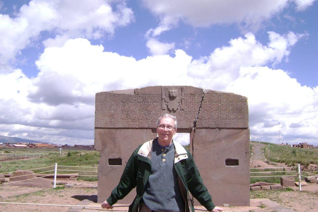 This is Tiwanaku, Bolivia, altitude 12,000 feet, which if you get altitude sickness like I do, is a good start!  I like to travel to ancient sites.