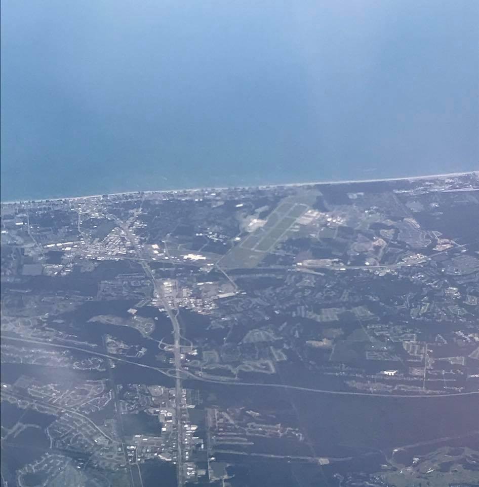 Flying over the airport of the destination for our NEXT trip. Hi Carol Foster and Dad..see you in a month! #MyrtleBeach