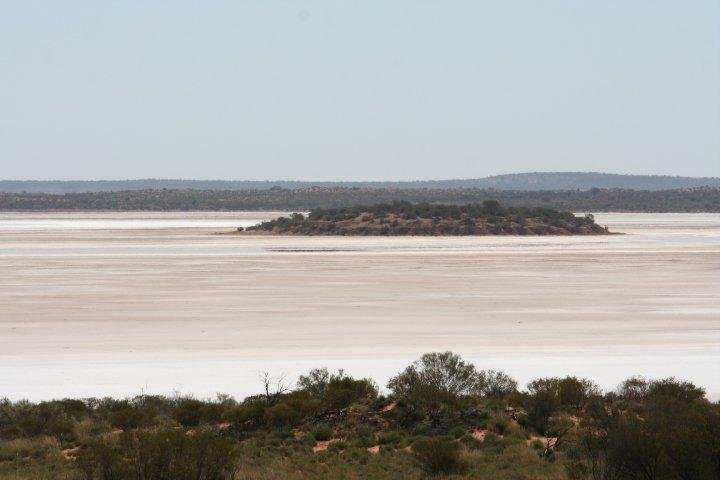 A salt lake that's now dry. Still looks like there's water there.