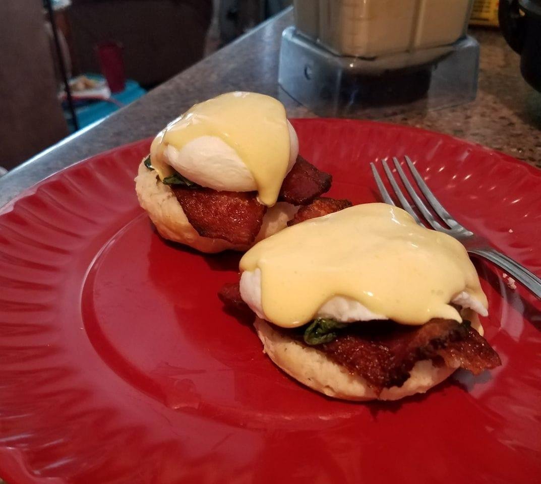 When you make the mistake of saying you will make Eggs Benedict, which you never have ever made it before and your daughter lights up when you mentioned it...