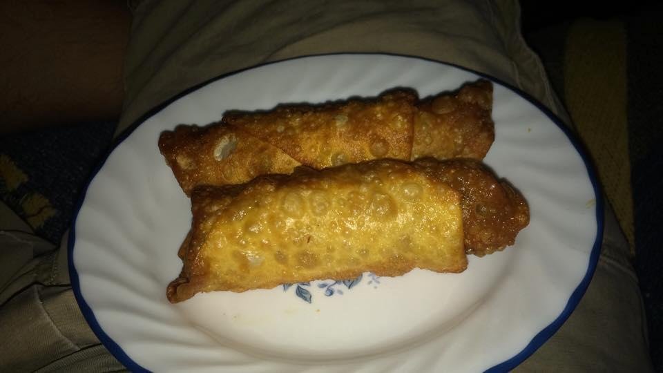 Interesting, my son in law Anthony Janard sent pizza egg rolls home to me. Wow! I'm impressed! These are really good, and he makes them his self. Thanks Anthony.
