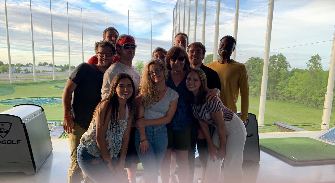 Sean's birthday party, with sibs, their significant others, friends.  Top Golf.