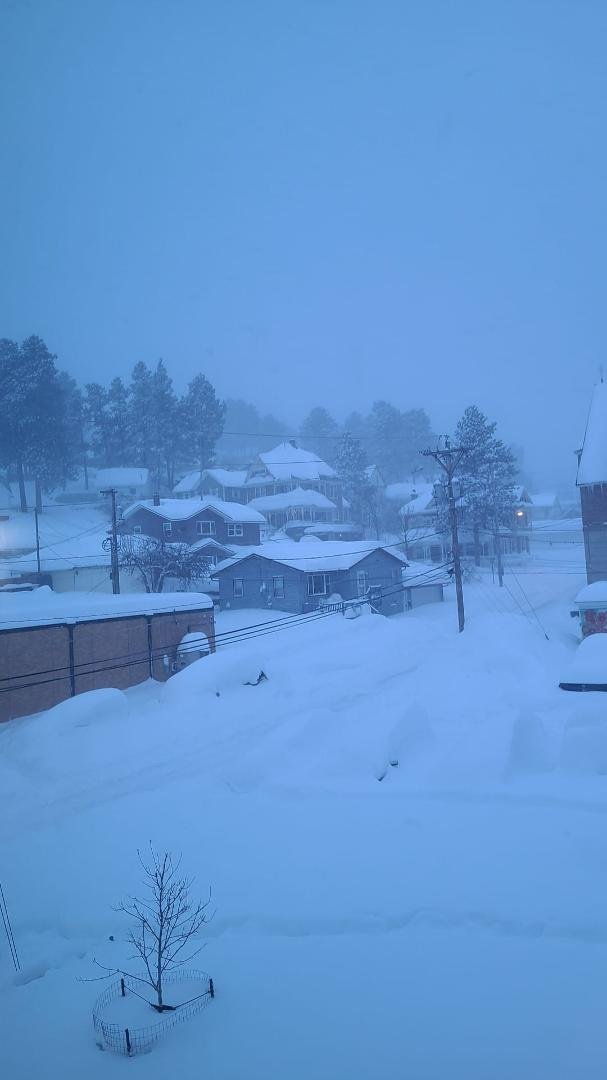still snowing in Lead TV says 2 ft in Deadwood must not have made it to Lead