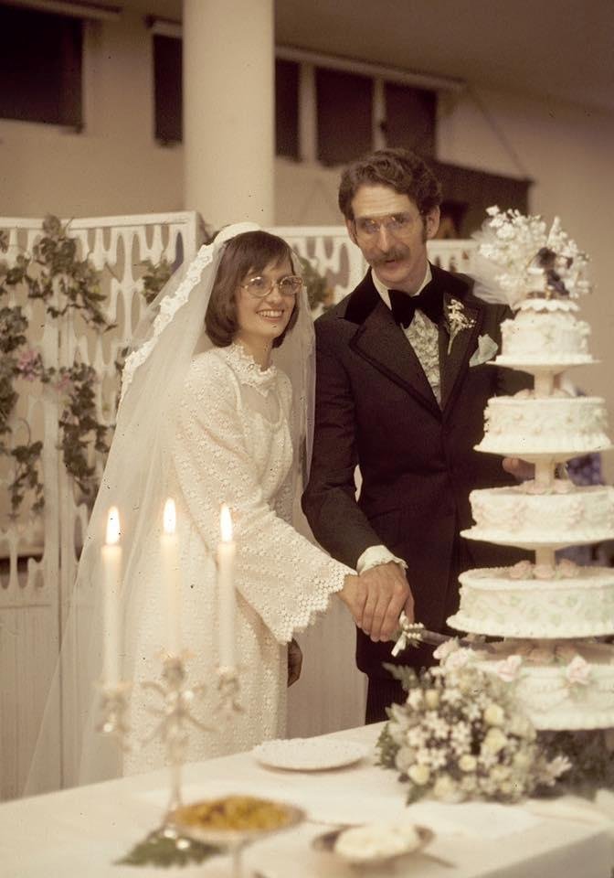 Happy Anniversary Tom!  I know, this is a September picture of our church wedding but we didn't get any pictures of our elopement June 14, 1974.  I love you very much!