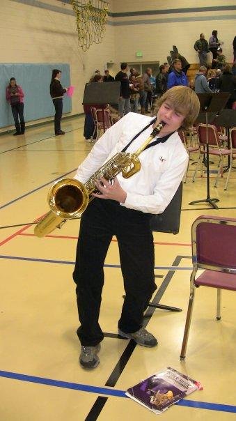 Just got back from my grandson Andys band concert and had him pose for picture as he was leaving the auditorium.