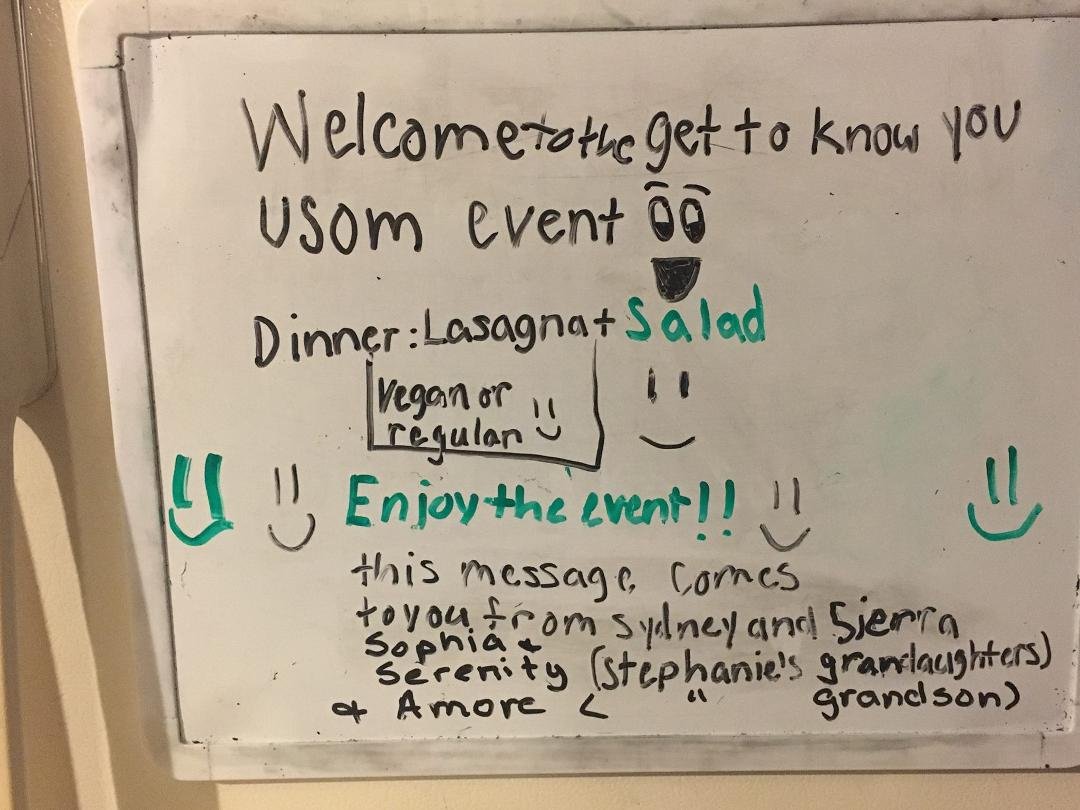 Great time with my USOM family last night. Contribution from my grandchildren wa a welcome board. See pic in next post.