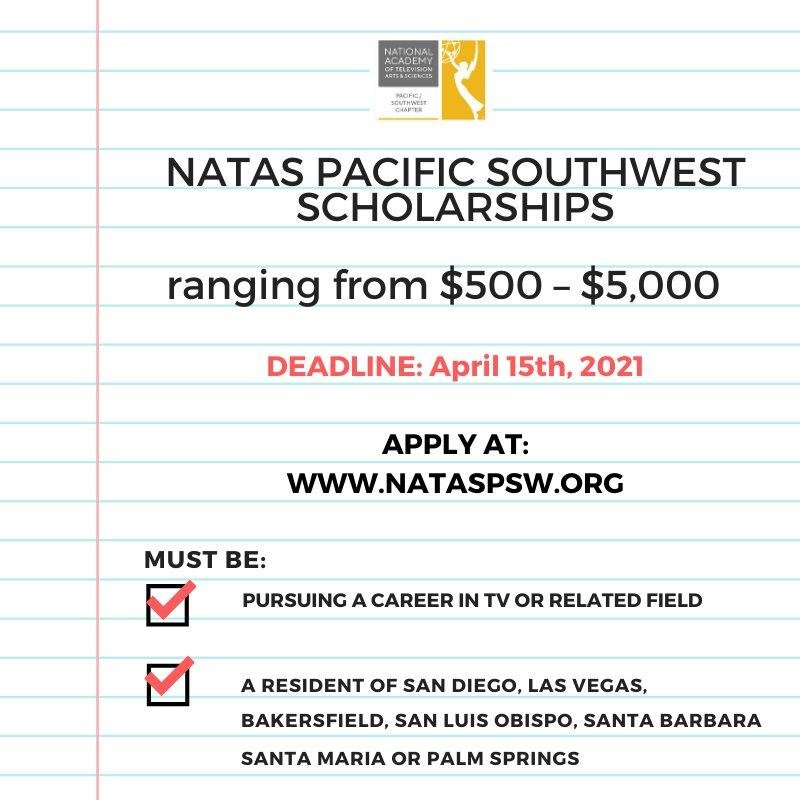 MONEY/Scholarships for College/University students pursuing a career in a TV-related field.
#TVCAREERS #scholarships2021 #NATASPSW