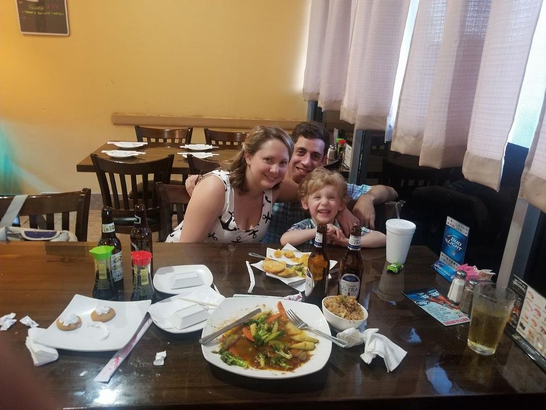 The Dr, the kid, the angel at a Japanese rest. In Jacksonville FL.