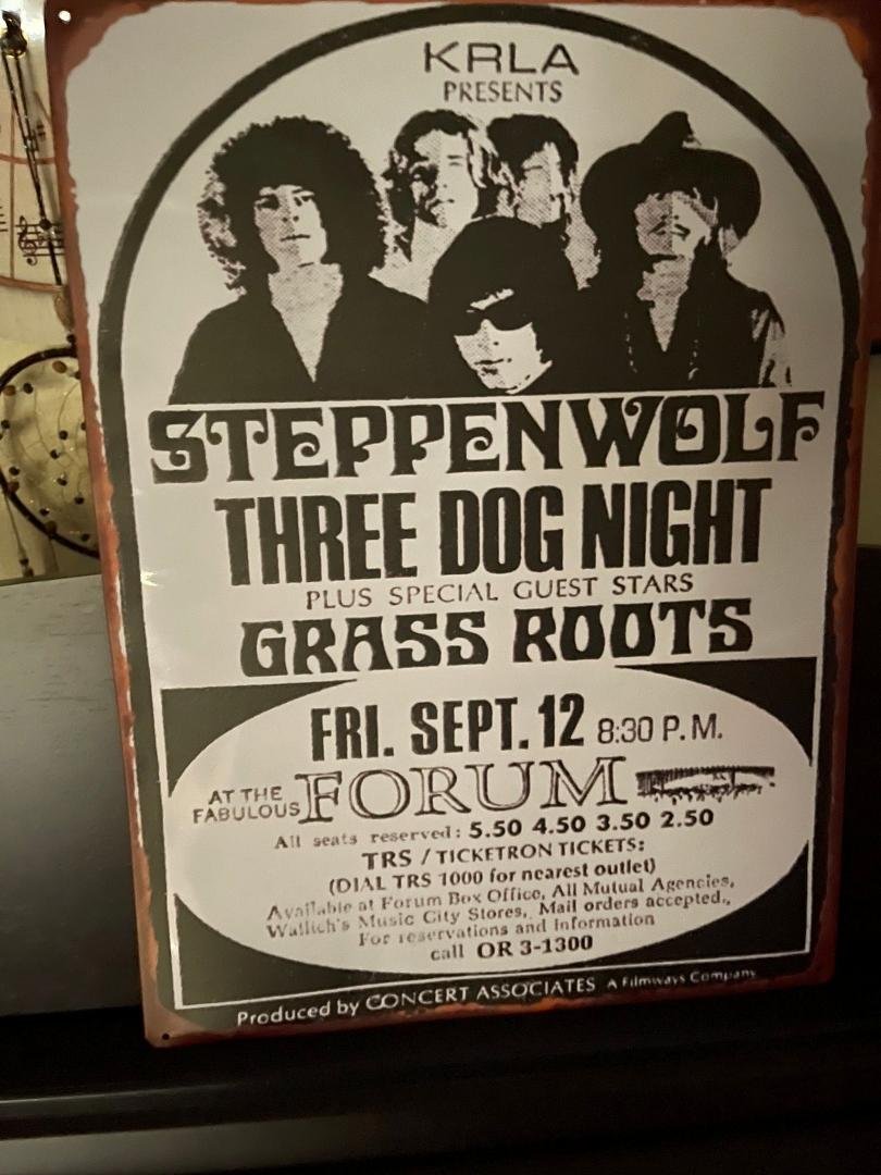 Throwback Thursday. This sign is made from a poster of the very first concert I ever attended. The year was 1969. I went with 2 friends from high school. Dave Lawrence and Kenny Keyes. We'd just graduated in June and I thin