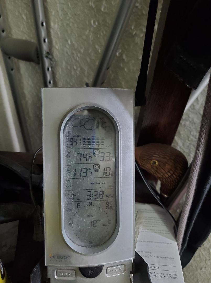 Hot here today in Rocklin, 113 with 10% humidity. Light cloud cover with 5 MPH wind. Thank goodness for Solar panels running providing electricity to keep it a nice cozy 76 degrees indoors.