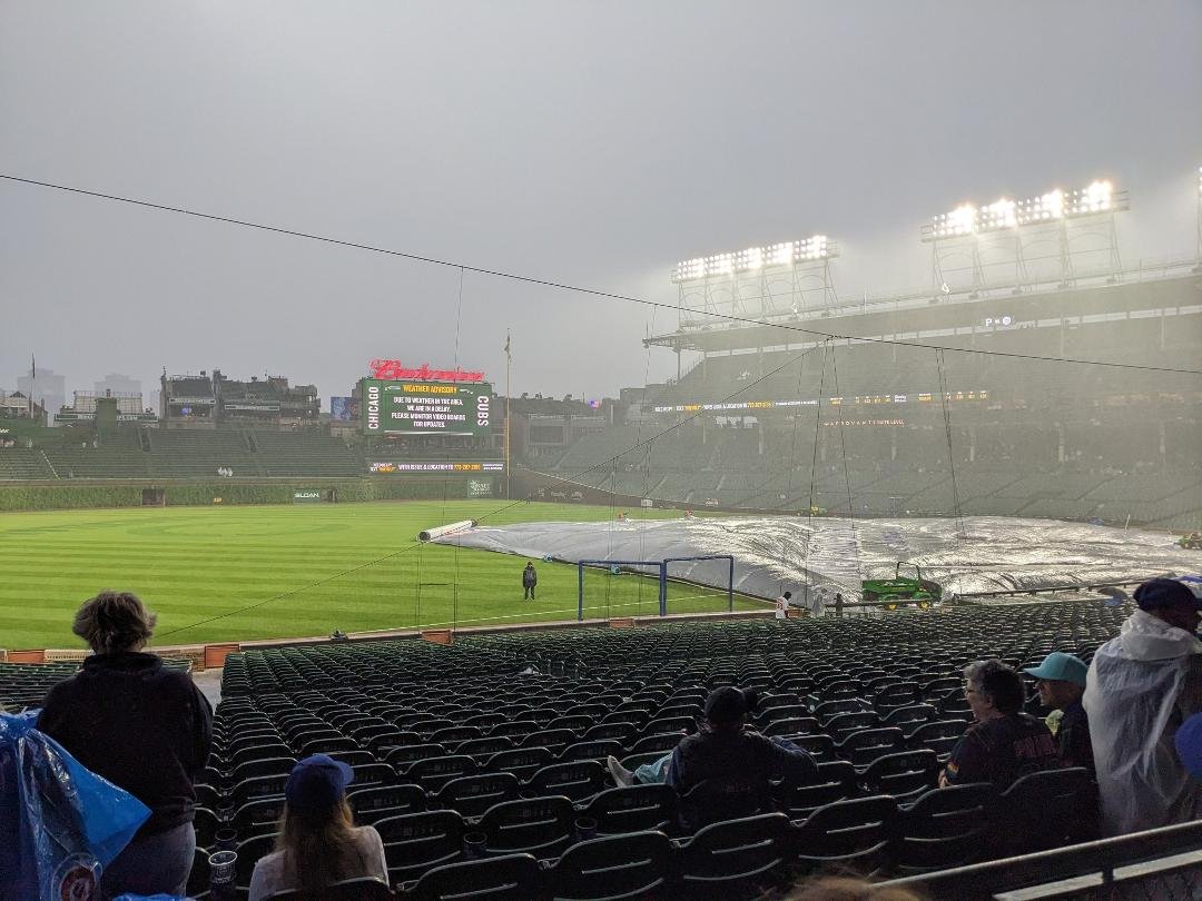 At Wrigley Field with my friends Greg, Jimmy and John hoping to see some baseball