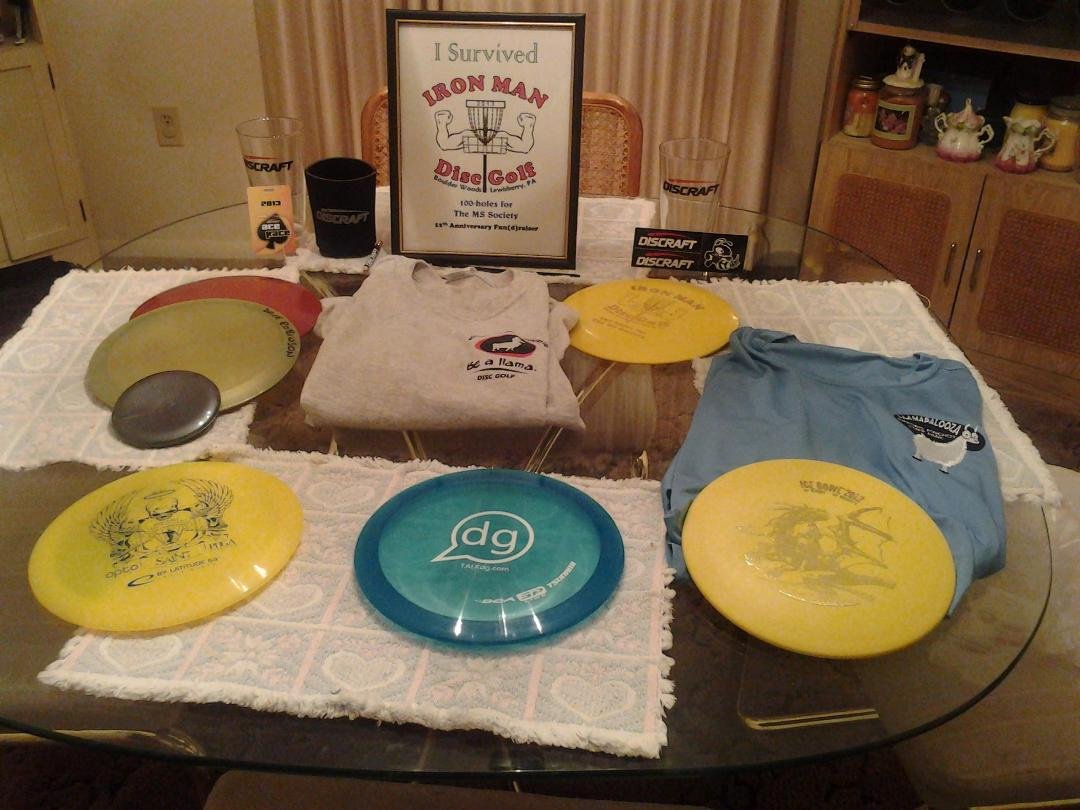 The spoils of a disc golf weekend.