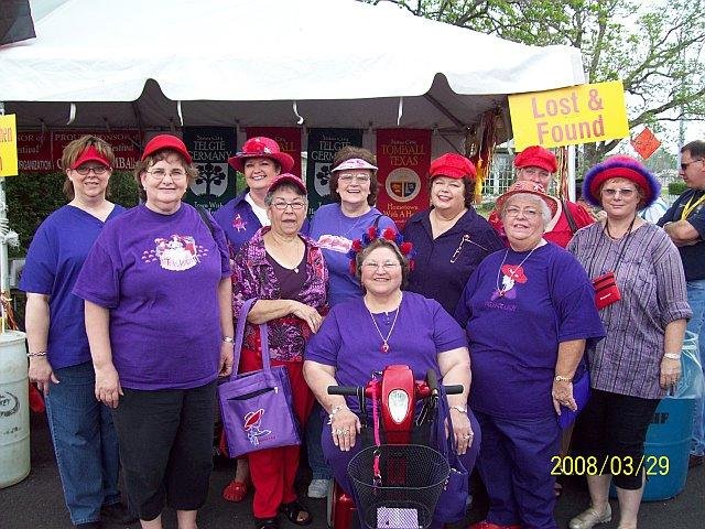 Margie and her Red Hat Ladies in Tomball,Tx. Old Picture, just remenising.