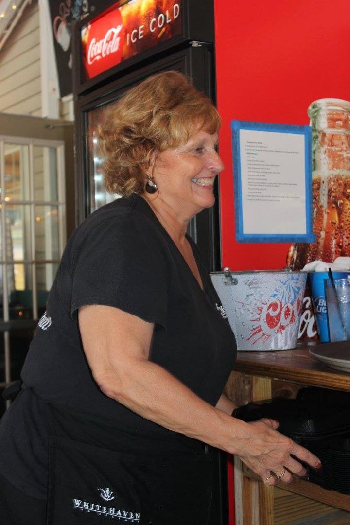 First Lady Ann LePage working hard at her waitress job at McSeagulls.  Leave politics at the door when you enter.  Whatever your thoughts on the governor, we still love our First Lady.
