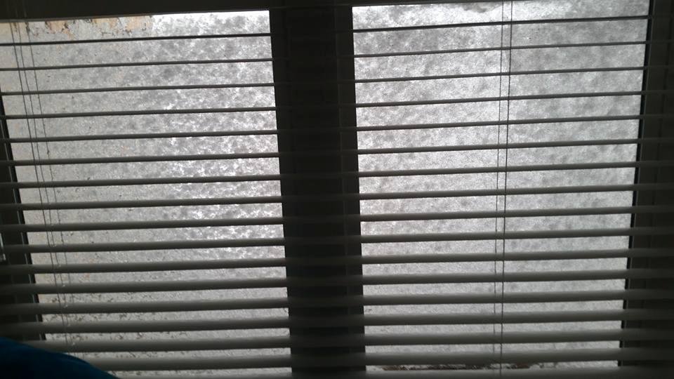 Can't see out windows. Traffic lights are out as well as at work..so at home today.