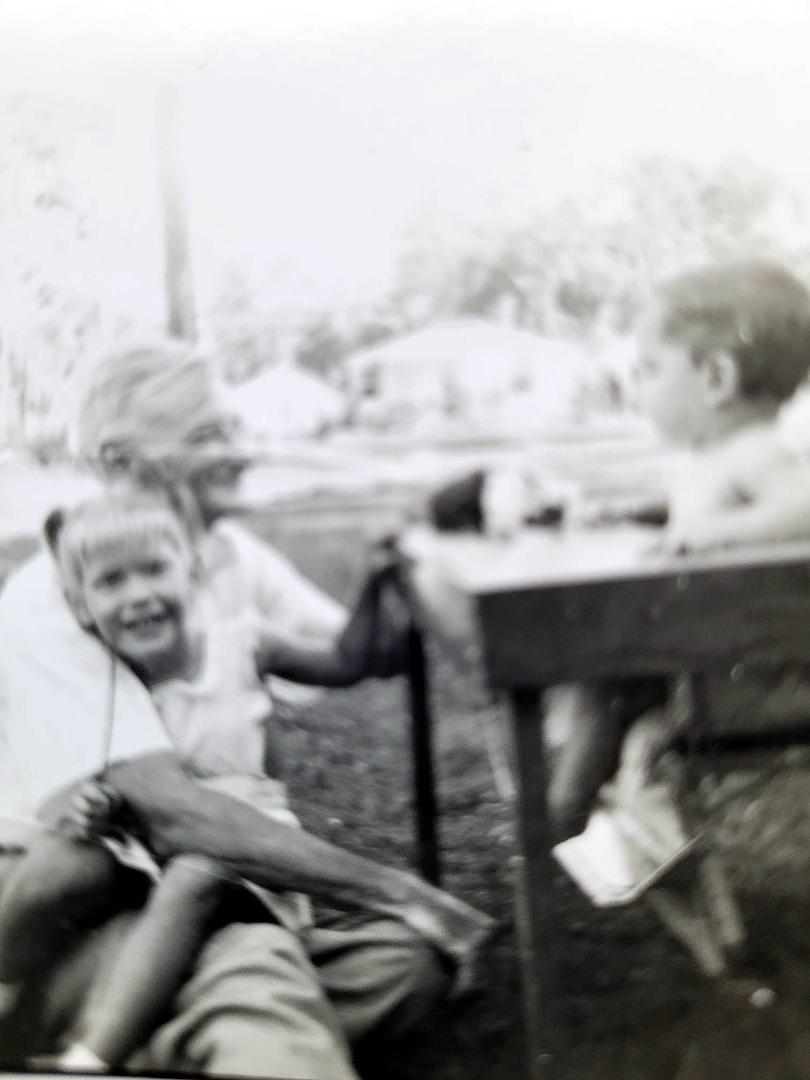 My grandfather, cousin Sandi, and me in 1950. Location is house on Mimosa Dr, Jacksonville, FL.