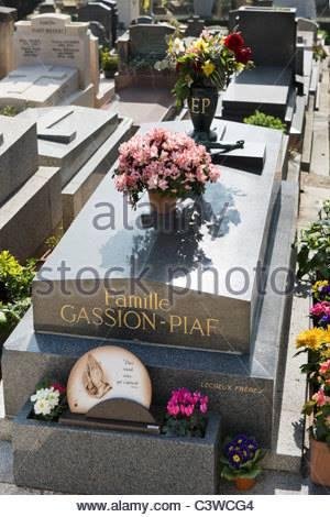 Pere Lachaise Cemetary Paris. The family plot of Edith Piaf. The famous French singer. French singers put fresh flowers on her grave all year long.