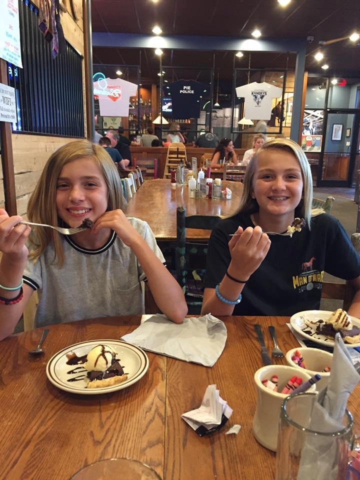 Hot Brownie Pie with Vanilla Ice Cream. According to the girls- life doesn't get much better than this.
