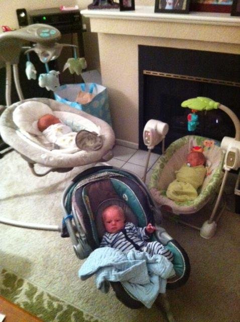 THE BOYS....Ian and Andrew 3 days old and Donovan, in foreground, 23 days...how very fortunate Janet and I are...