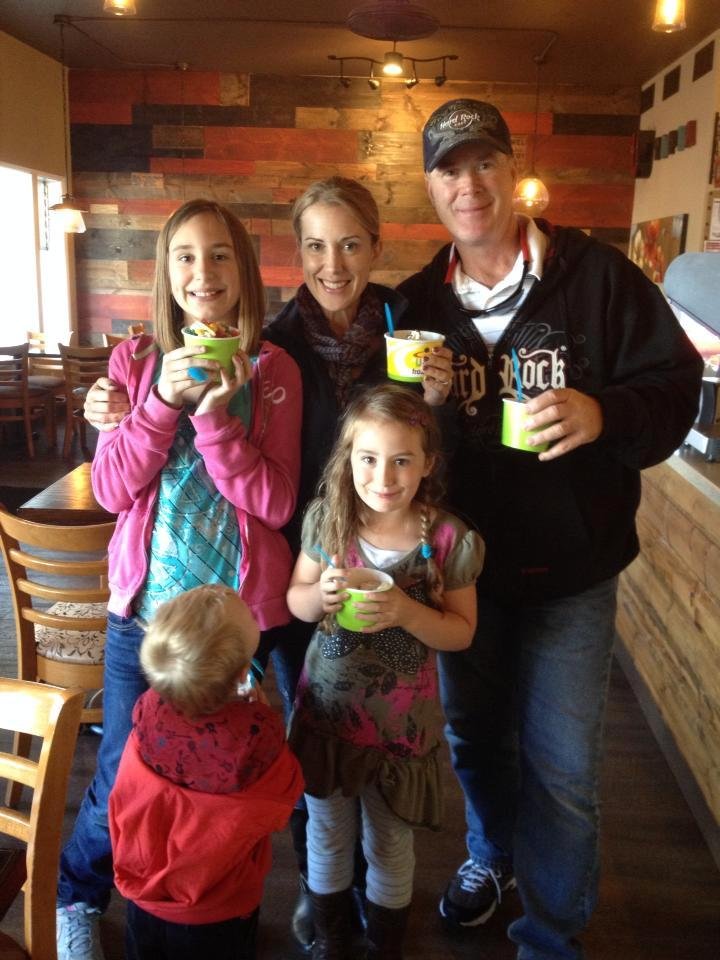 Having yogurt with Elizabeth and grand kids